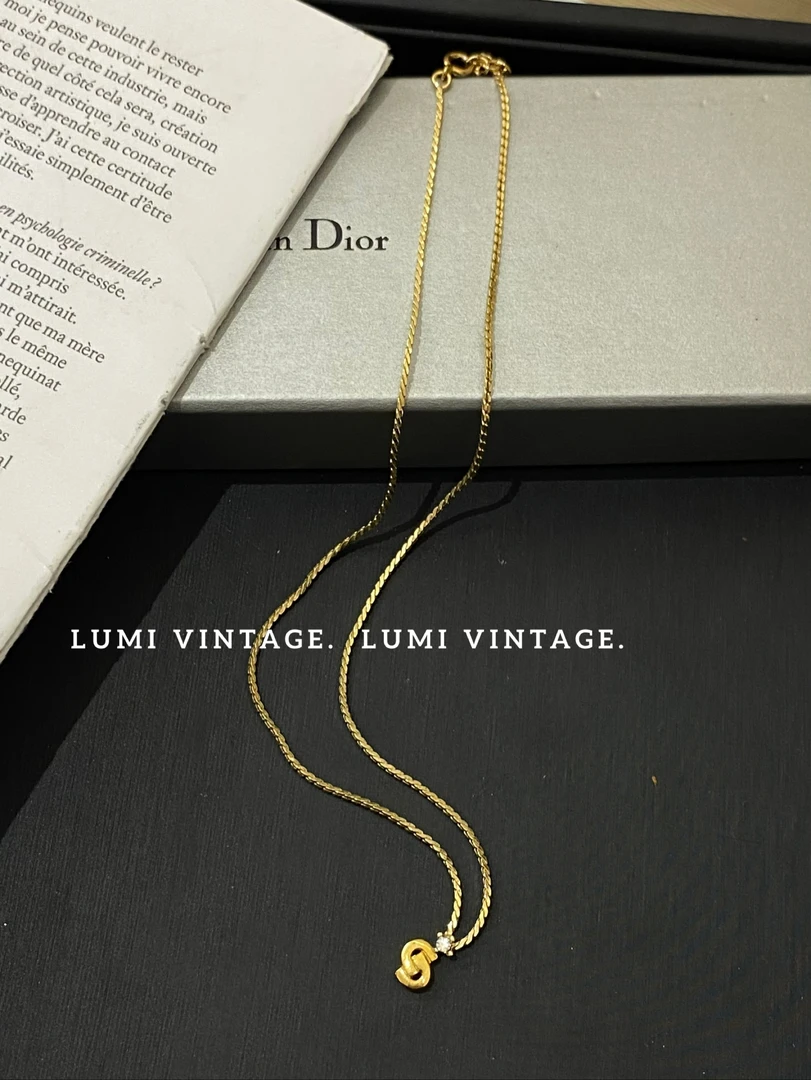 95新 DIOR/迪奥 金色CD单钻蛇骨链项链14891591