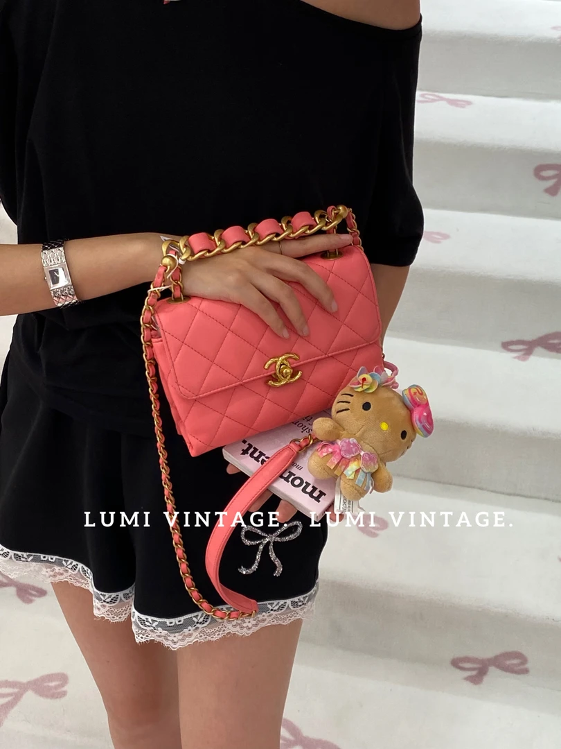 95新 Chanel/香奈儿 22s唇膏粉牛皮斜挎包 14495519