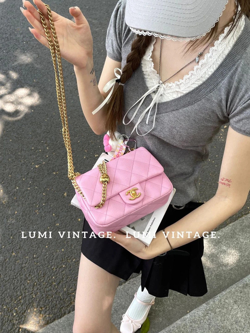 95新 Chanel/香奈儿 樱花粉爱心球大mini单肩包46456514