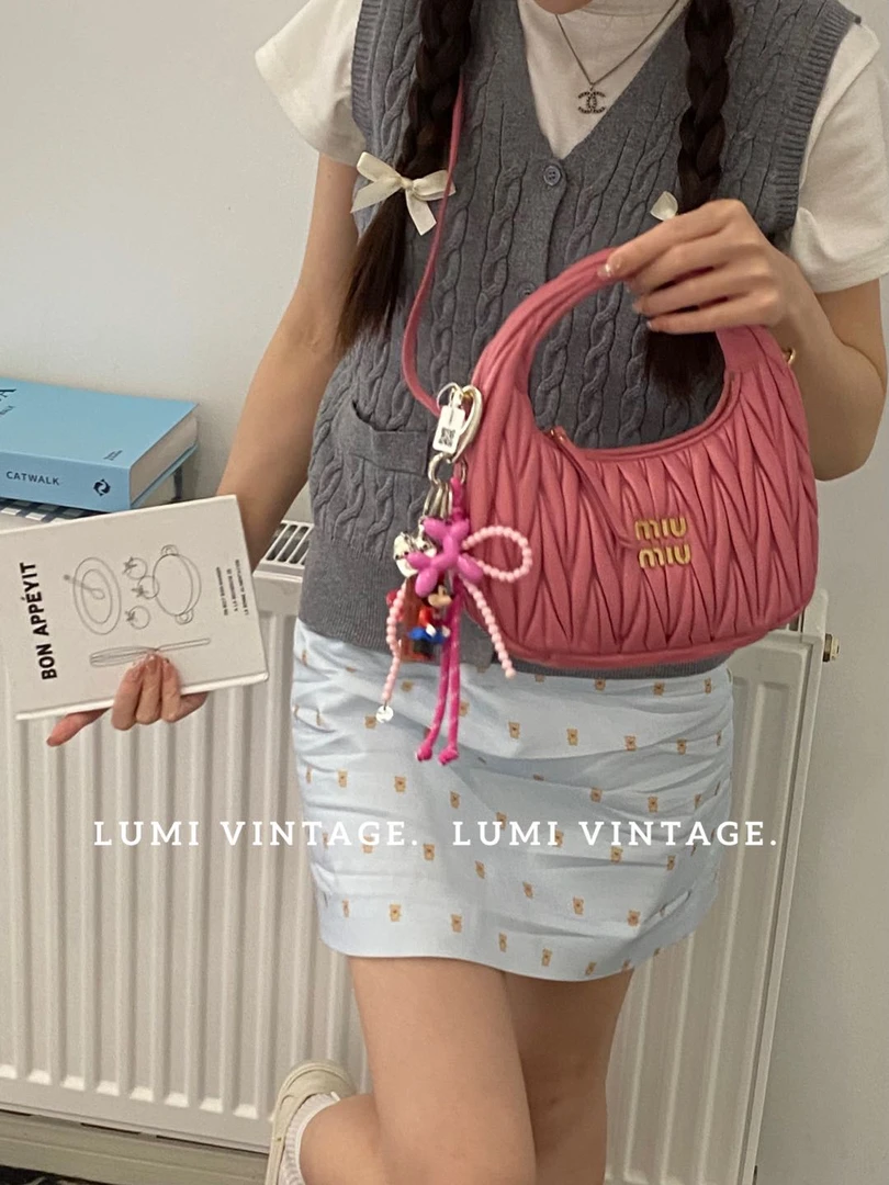 95新 MIU MIU/缪缪 海棠粉小号wander包72443375