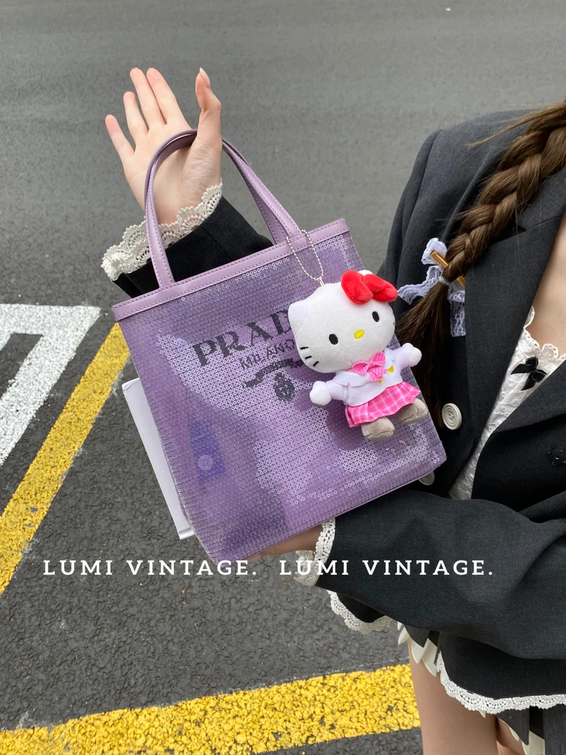 95新 Prada/普拉达 紫色亮片手提包55011443