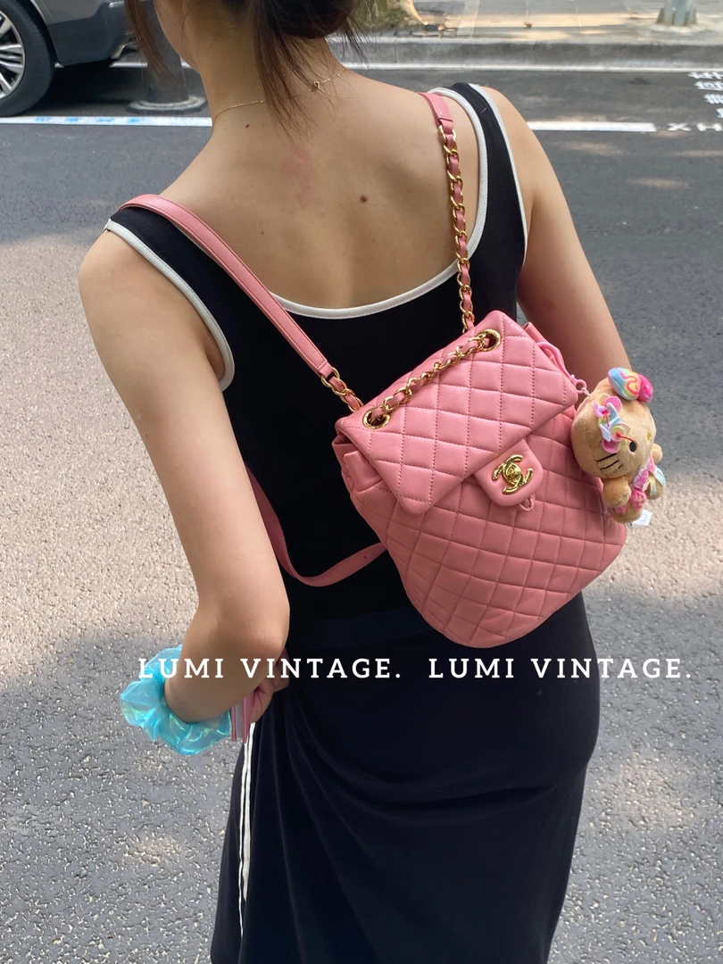 95新 Chanel/香奈儿 蜜桃粉mini萨尔斯堡双肩 63088079