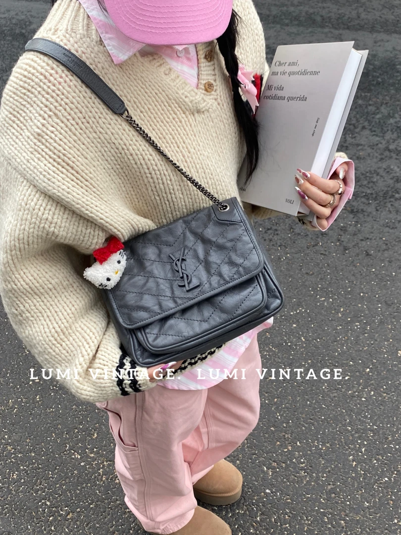 95新 YSL/圣罗兰 灰色小号niki斜挎包66617914