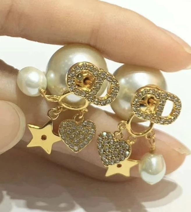 95新 DIOR/迪奥 星星爱心珍珠耳钉10619797