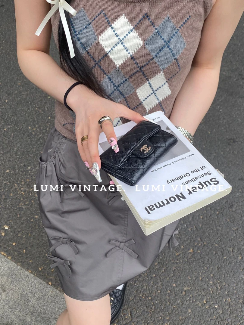 95新 Chanel/香奈儿 黑银荔枝牛皮卡包 19年 57975707