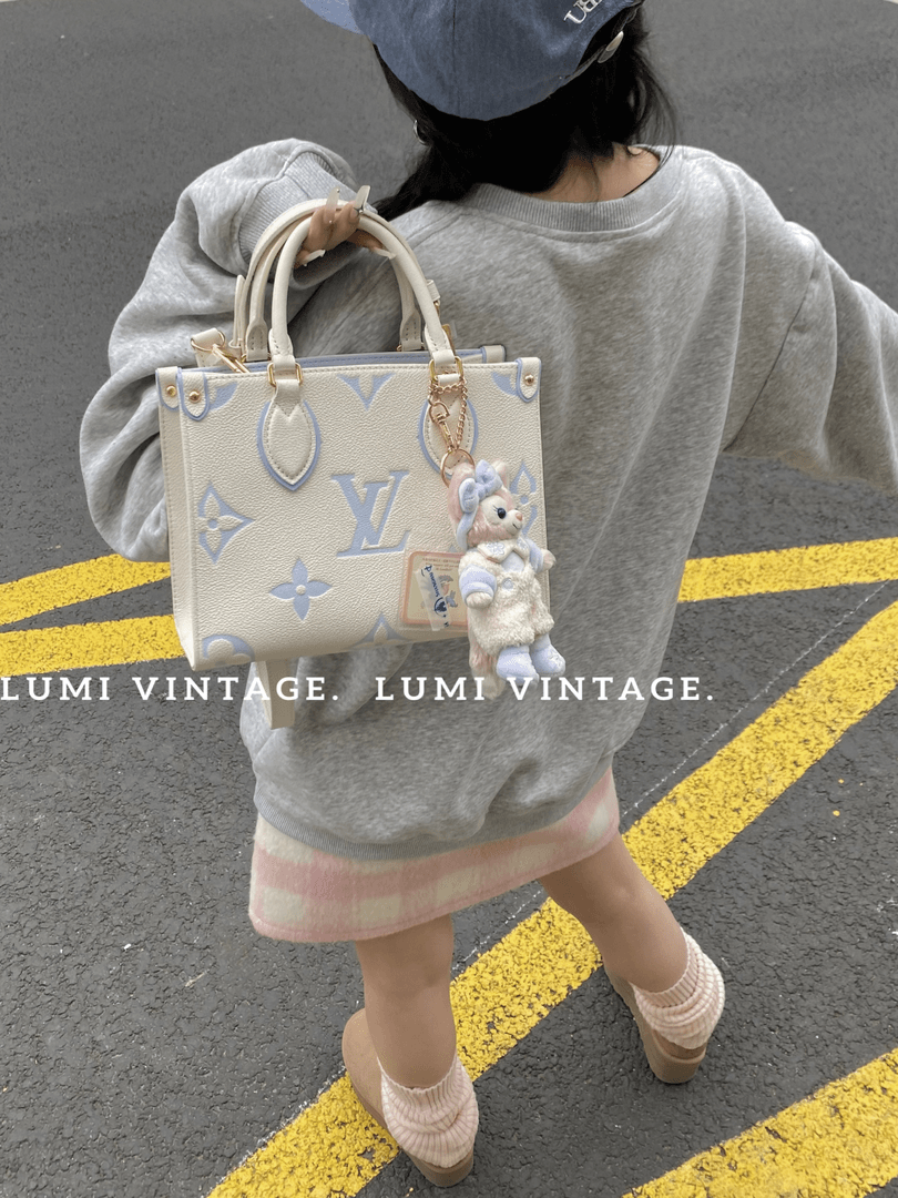 95新 LouisVuitton/路易威登 白拼蓝牛皮小号on the go包28015305