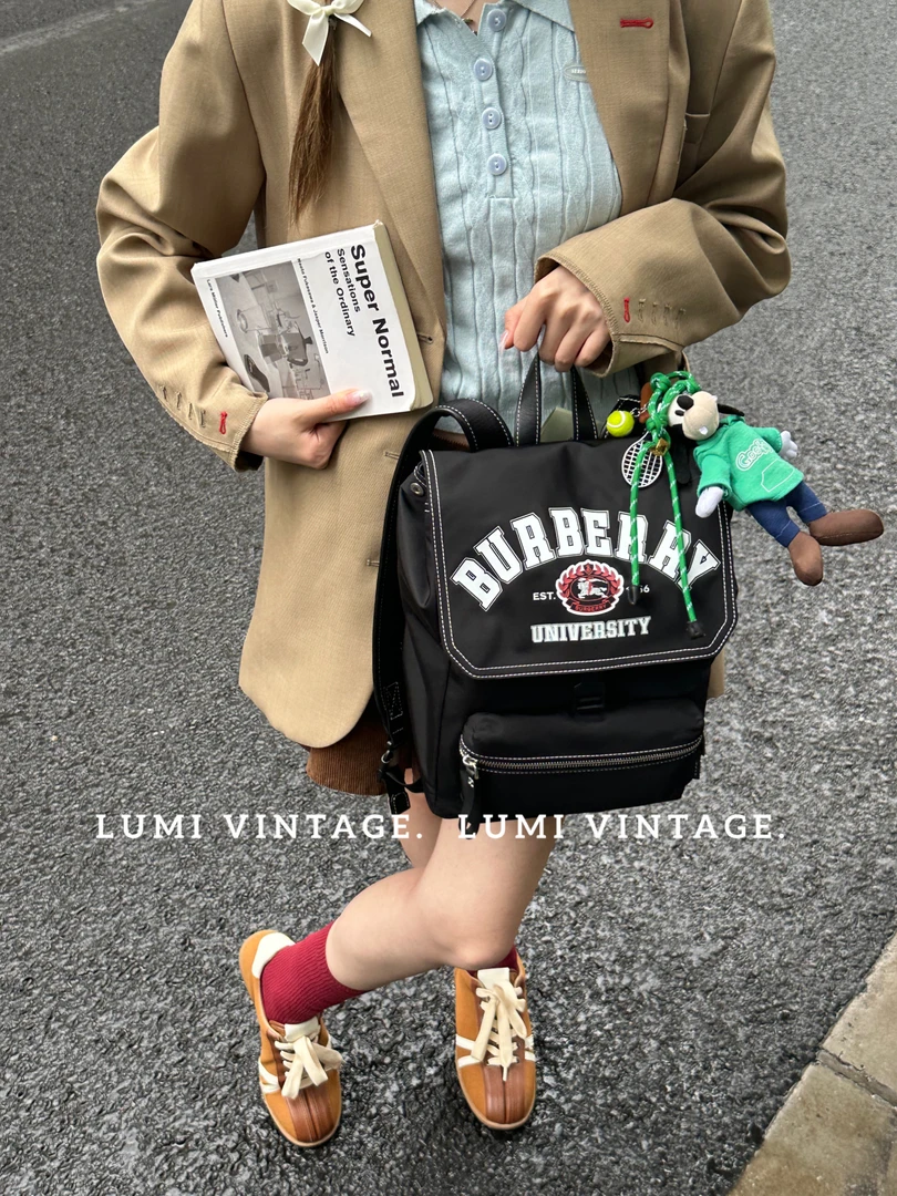 95新 BURBERRY/博柏利 黑色双肩包25964470