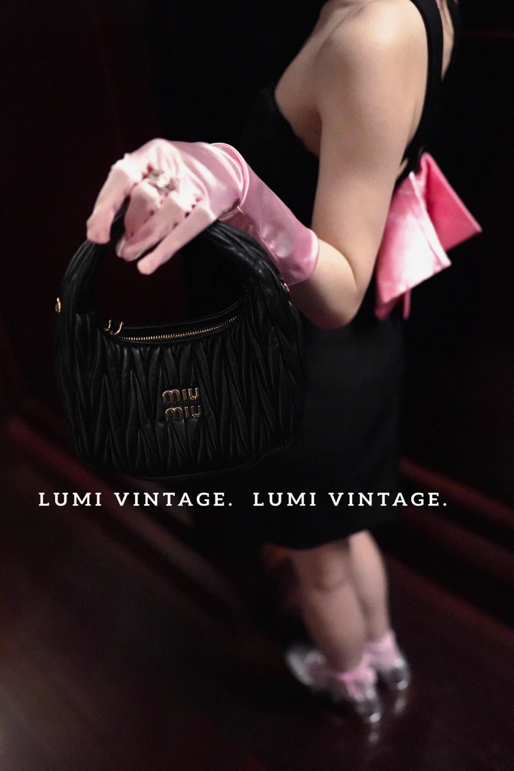 95新 MIU MIU/缪缪 黑金羊皮wander包小号79563546