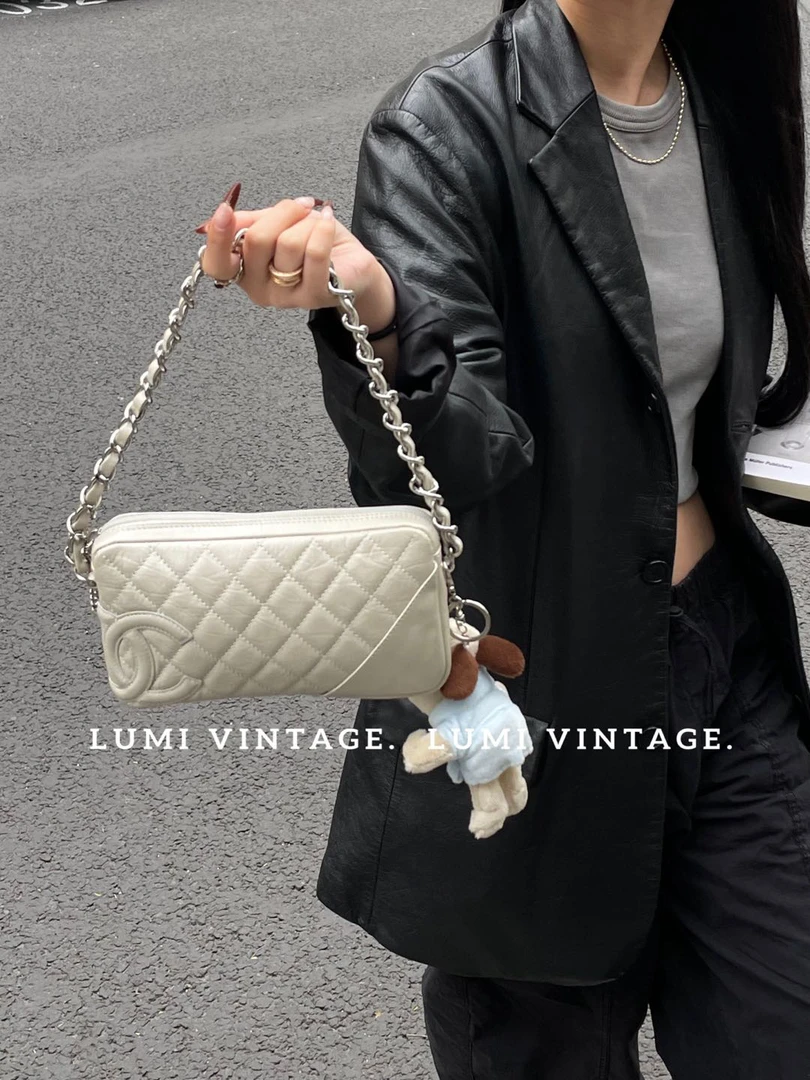 95新 Chanel/香奈儿 奶茶色链条康鹏麻将包单肩包12108540