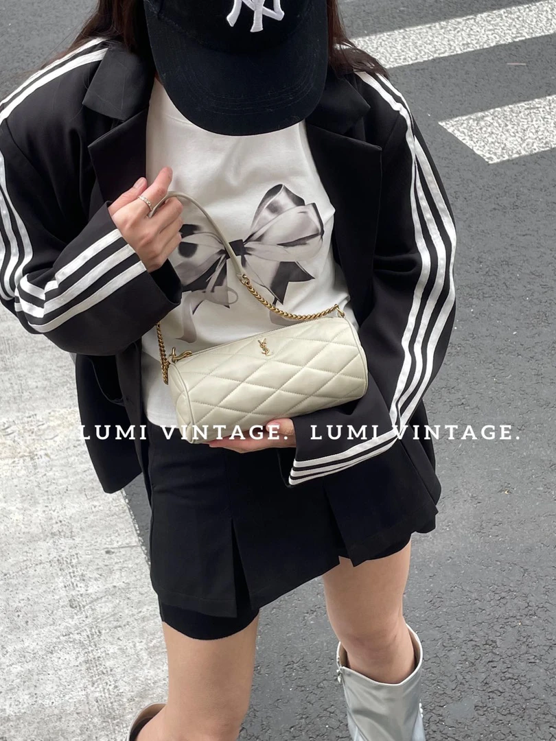 95新 YSL/圣罗兰 白金羊皮Sade单肩包34199688