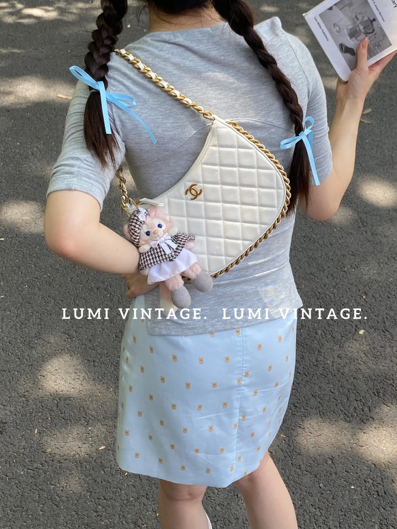 95新 Chanel/香奈儿 23b白金牛皮hobo包80218145