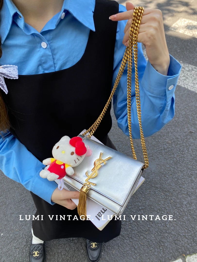 95新 YSL/圣罗兰 银色小号kate包44092481