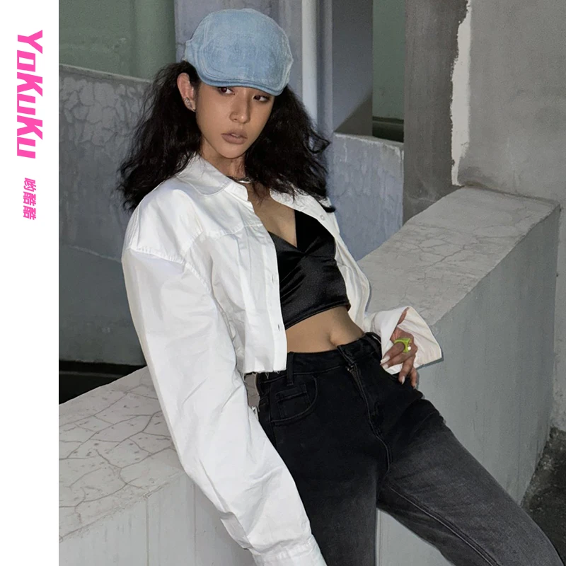 哟酷酷黑色渐变微喇裤子女春季弹力修身高腰显瘦牛仔裤显高女装