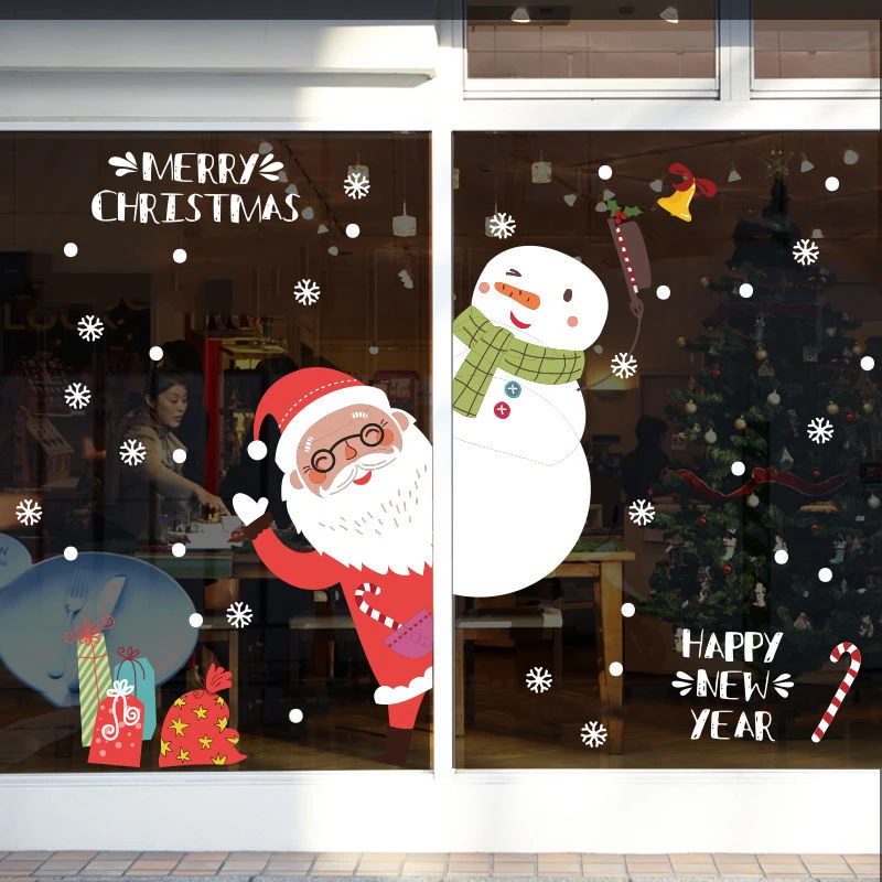 圣诞玻璃门贴纸橱窗贴窗户贴画圣诞节装饰品场景布置白色心动