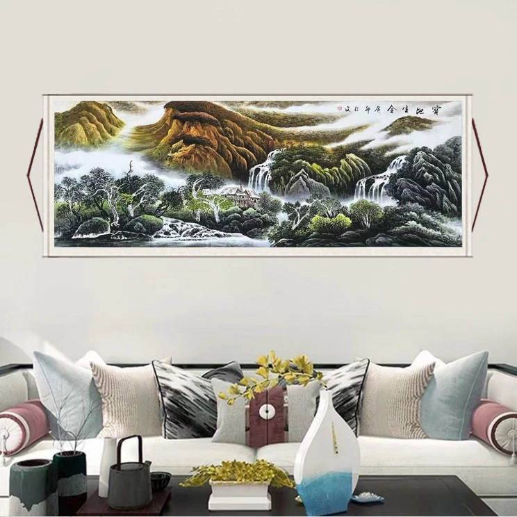 八尺横《宝地生金》 客厅书房茶室国风山水画挂画纯手工装裱