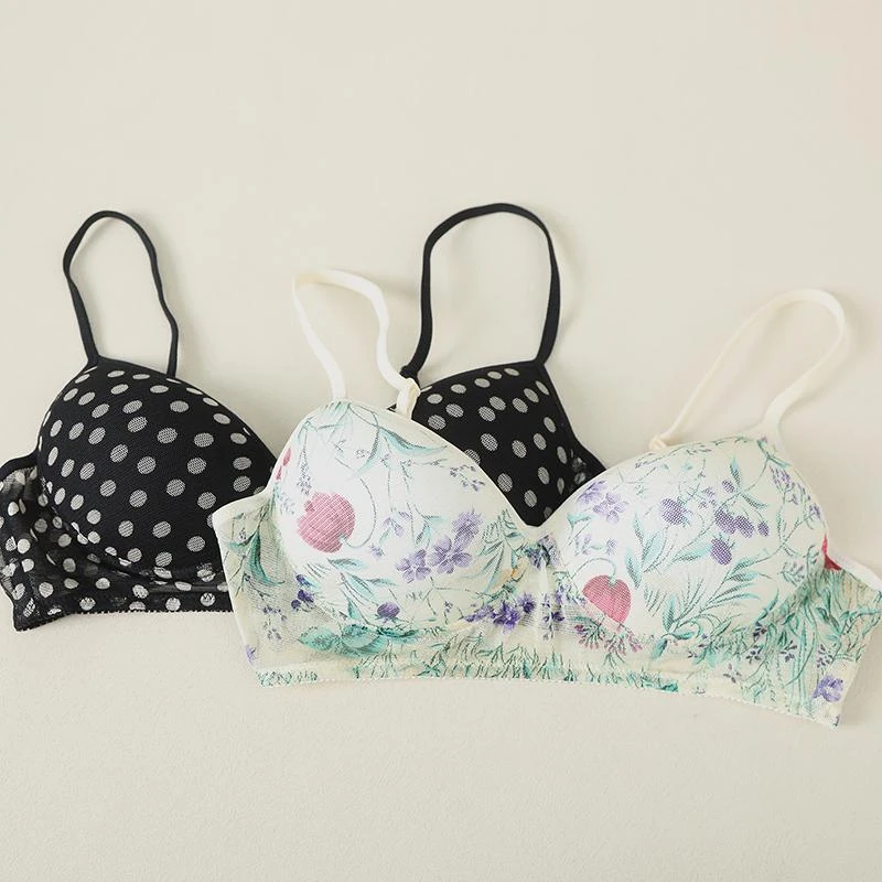 LANZIBES/蓝之蓓女士真丝网纱内衣无钢圈薄杯桑蚕丝文胸胸罩X7750