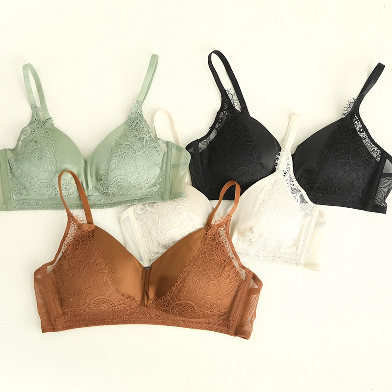 LANZIBES/蓝之蓓真丝文胸无钢圈美背薄款蕾丝性感内衣胸罩X8378