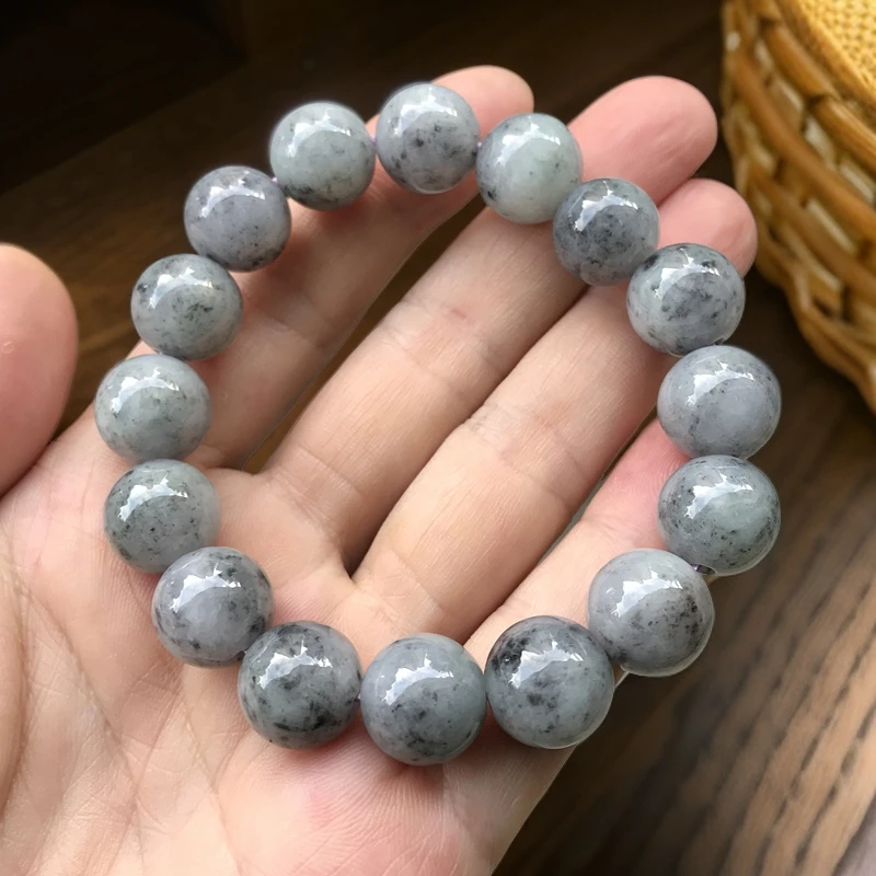 缅甸天然A货翡翠水墨画乌鸡圆珠手串珠串男女款大颗卡13mm16颗