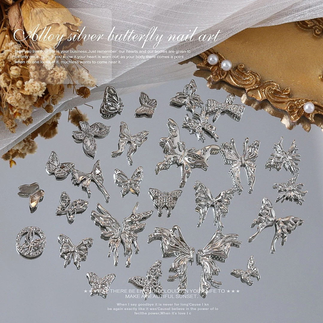 【蝴蝶混装】蝴蝶美甲饰品轻奢立体蝴蝶结金属大蝴蝶翅膀指甲钻饰