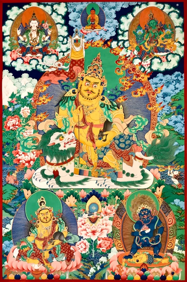 青海热贡画师李杰才让老师手绘唐卡挂画彩唐财宝天王尺幅90×60