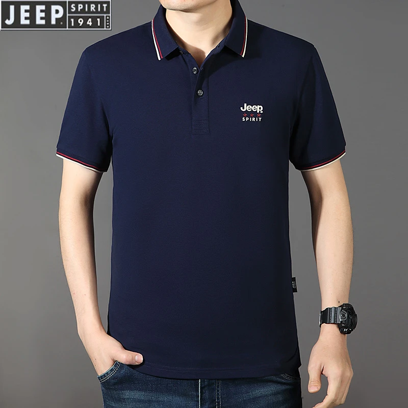 JEEP SPIRIT男士翻领短袖t恤大码POLO衫半袖体恤衫日常纯色休闲