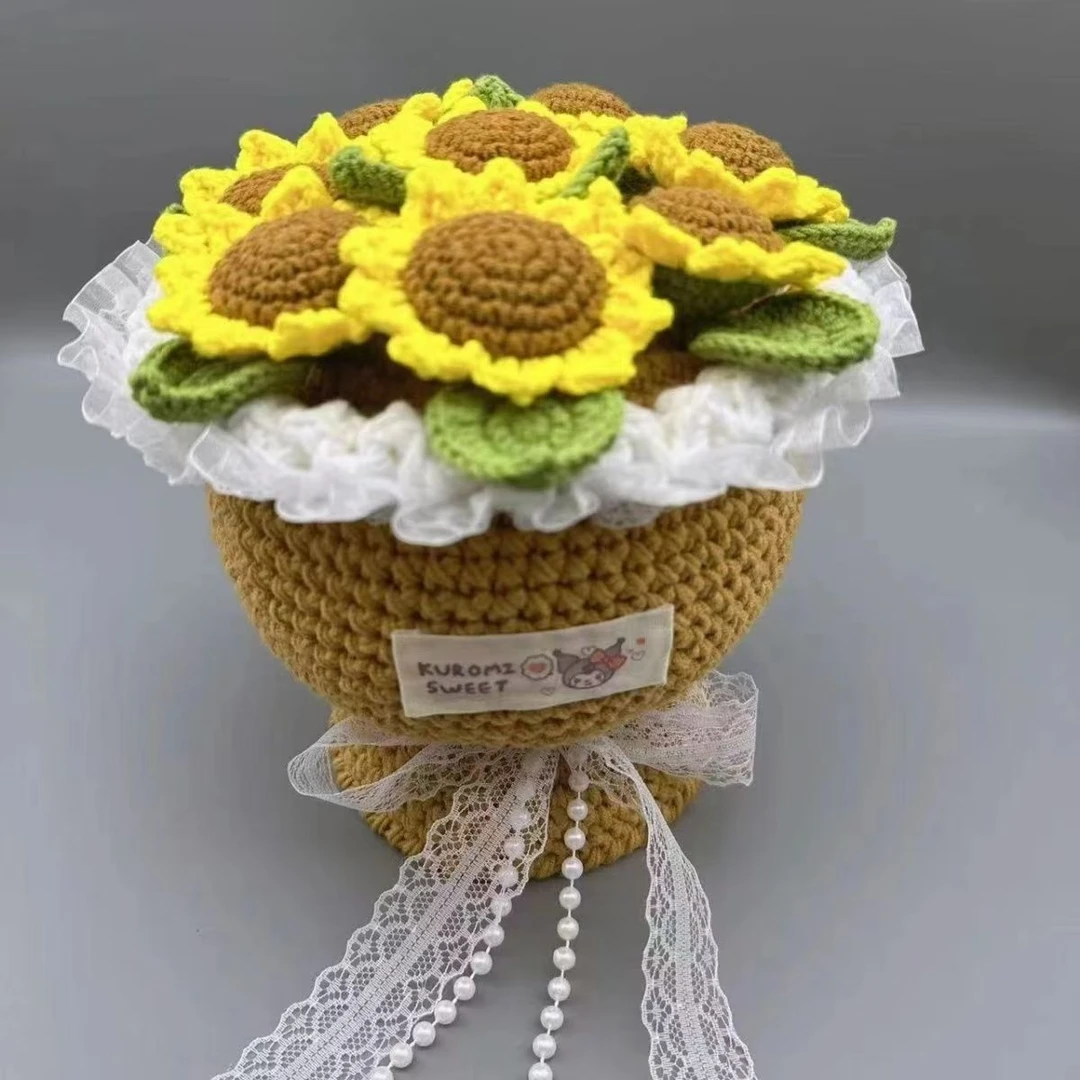 手工diy毛线钩织玫瑰花手捧花钩织向日葵手捧花材料包自制礼物