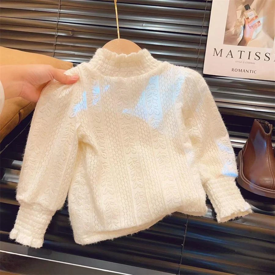 女童加绒打底衫冬装新款儿童打底衫长袖T恤韩版洋气蕾丝衫女上衣