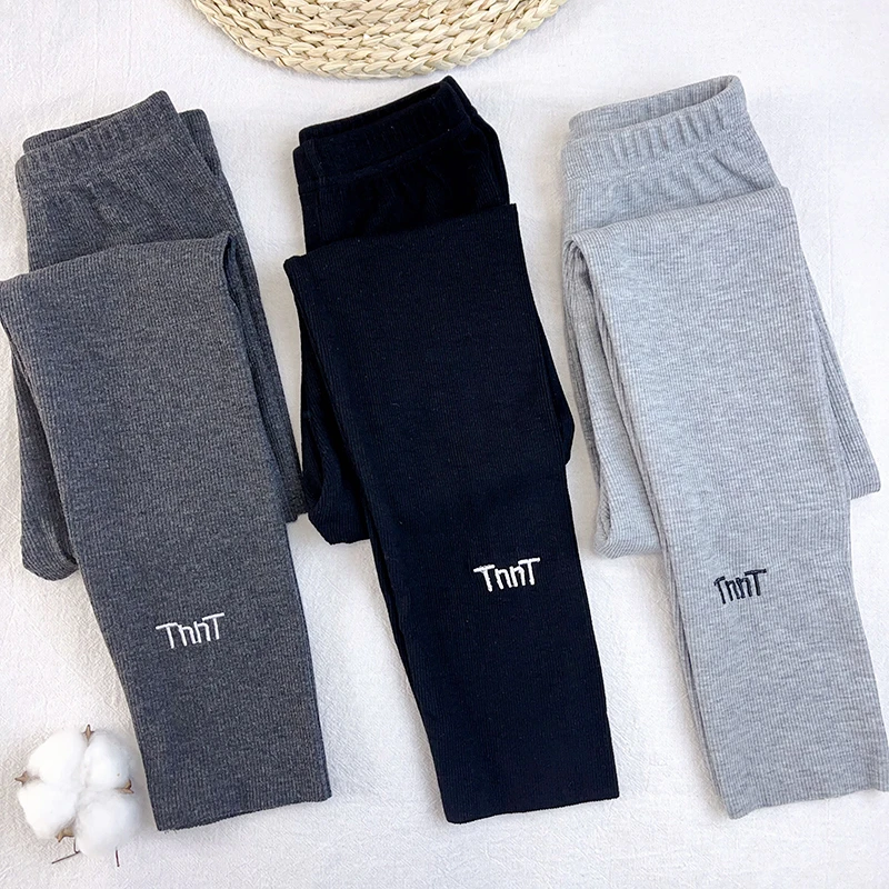 小玥玥女童打底裤春秋刺绣款洋气高腰弹力修身纯棉中大童裤子外穿