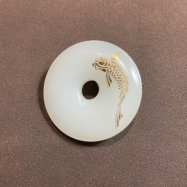 错金银白玉精品平安扣锦鲤化龙