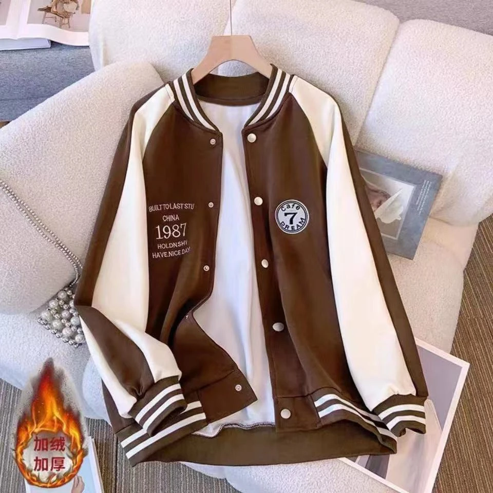 【粉丝专属】加绒加厚卫衣女冬季棒球领纽扣中长款韩版外套上衣657
