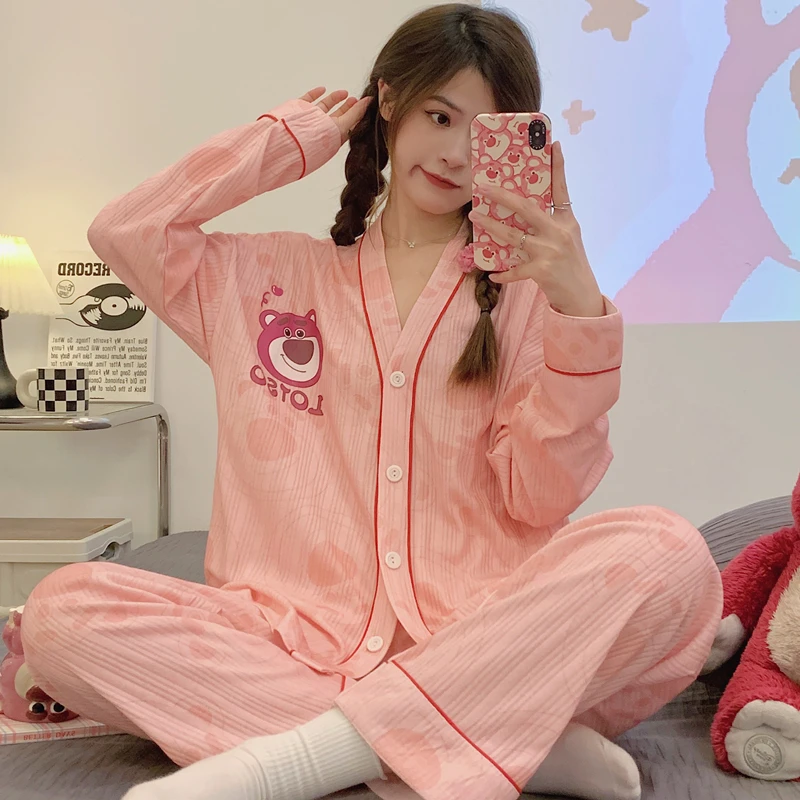 【粉丝专享】睡衣女春秋季长袖开衫甜美休闲宽松加大码家居服女8821