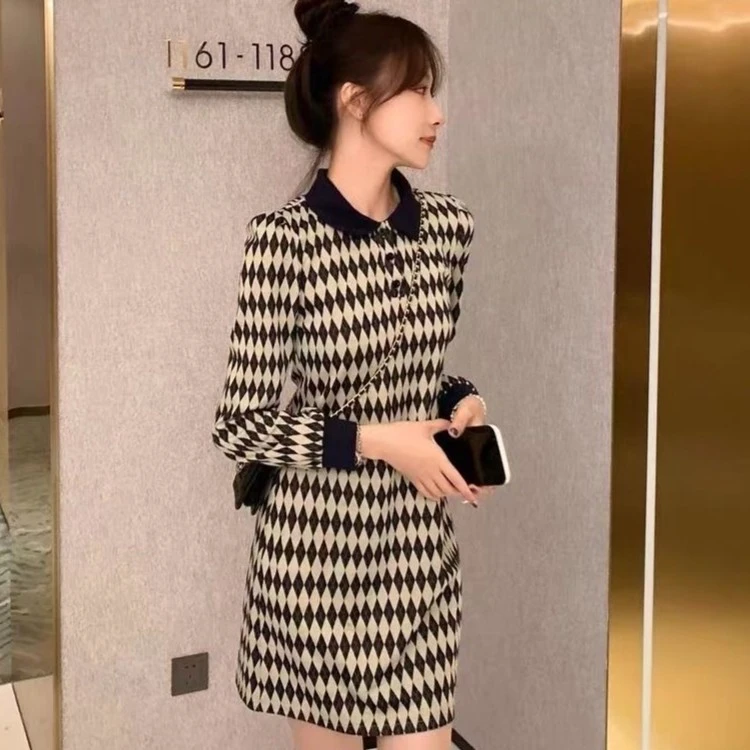 【粉丝专享】连衣裙女长袖春秋季polo领宽松显瘦修身气质中长裙635