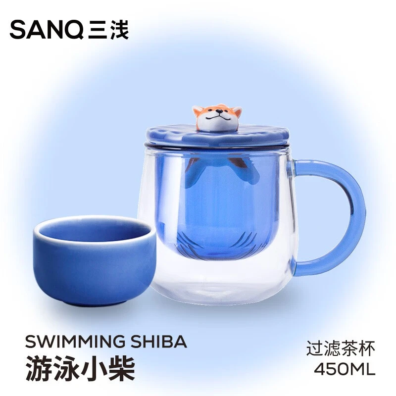 马克杯柴犬高硼硅玻璃茶杯茶水分离杯子女办公室泡茶水杯