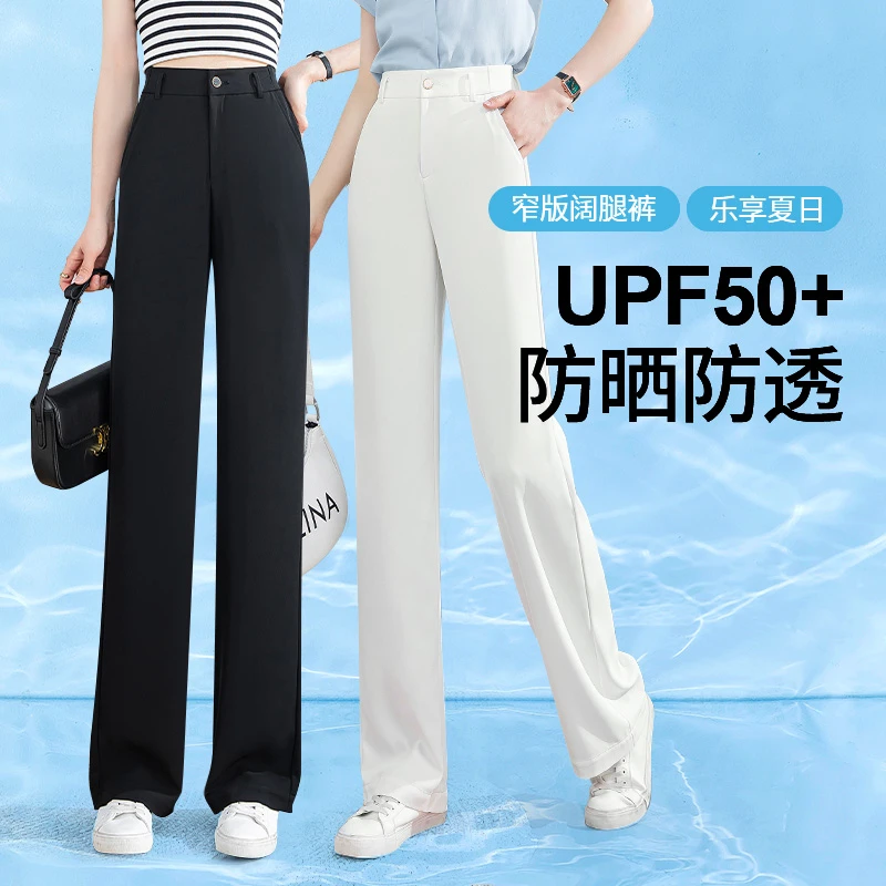 【防透防晒】牛奶冰丝窄版阔腿裤2025夏高腰宽松休闲弹力垂感直筒裤