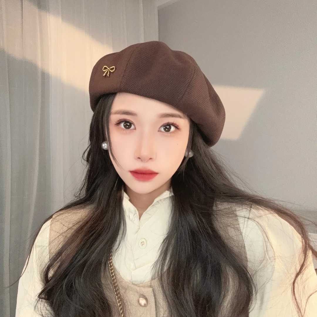 新款八角帽洋气秋冬百搭贝雷帽时尚韩版百搭女士显脸小冬季纯色