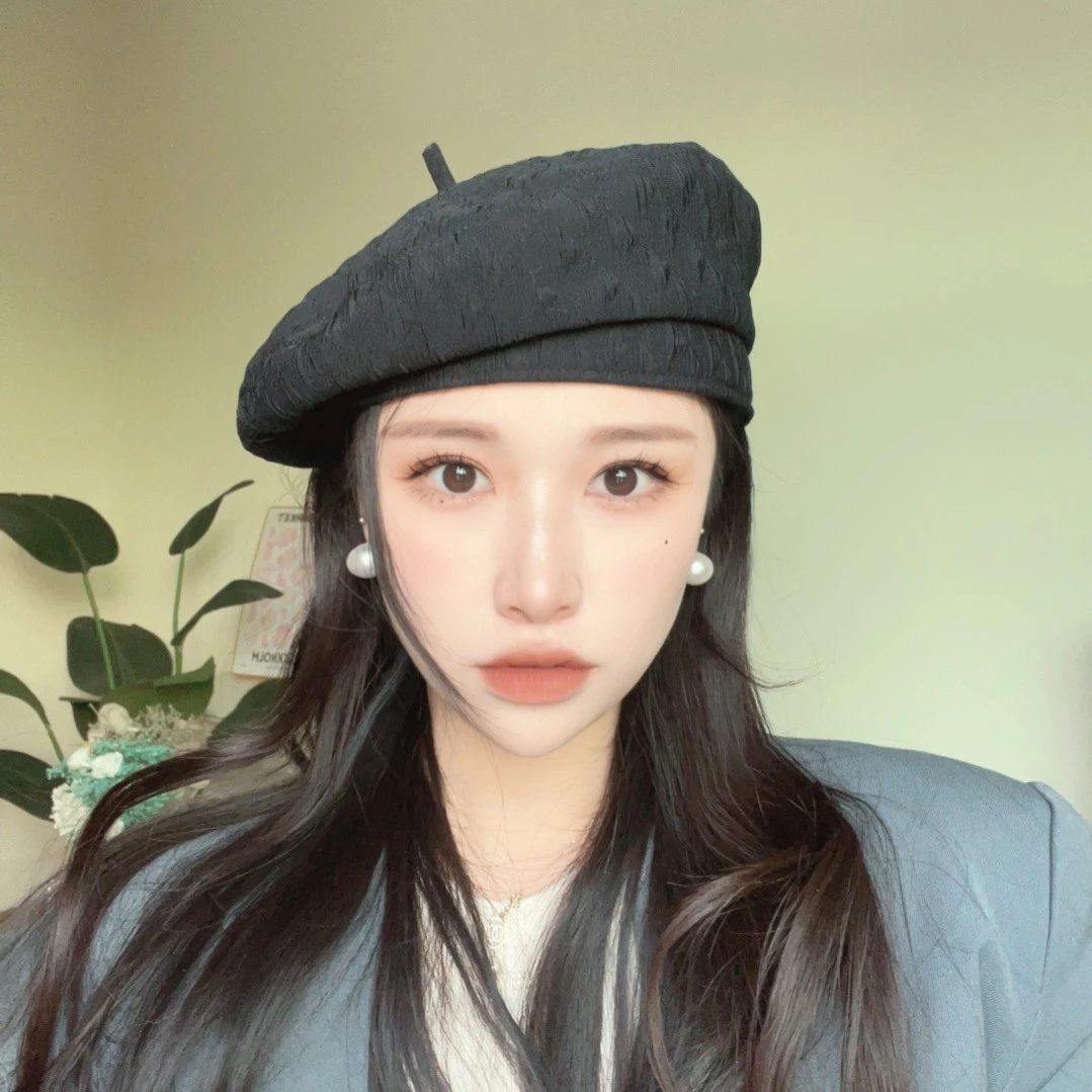 纯欲感ins风纯色贝雷帽简约时髦画家帽显脸小蓓蕾帽女生帽子