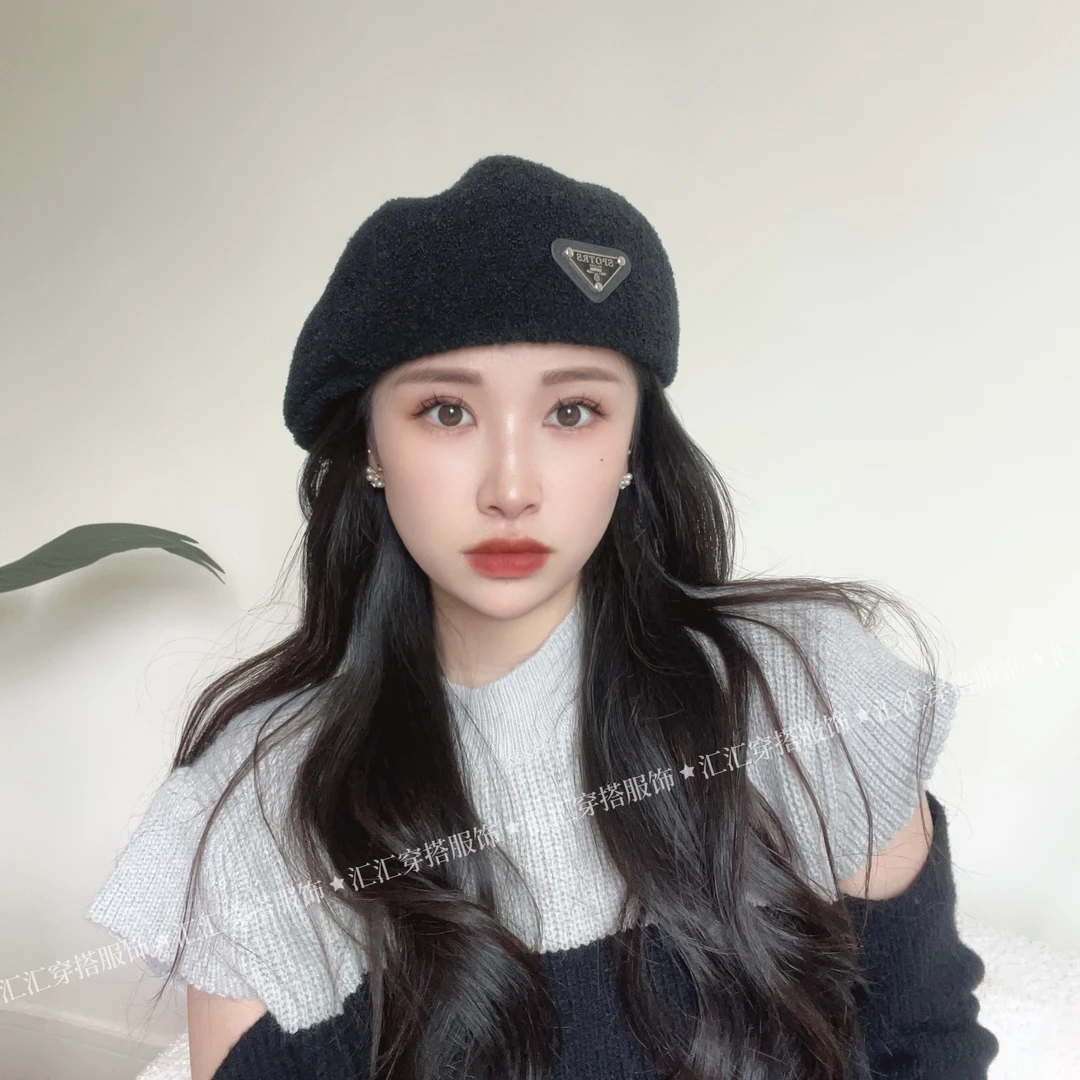 高品质～羊羔毛秋冬新款贝雷帽女定型显脸小前进帽日系大头围帽子