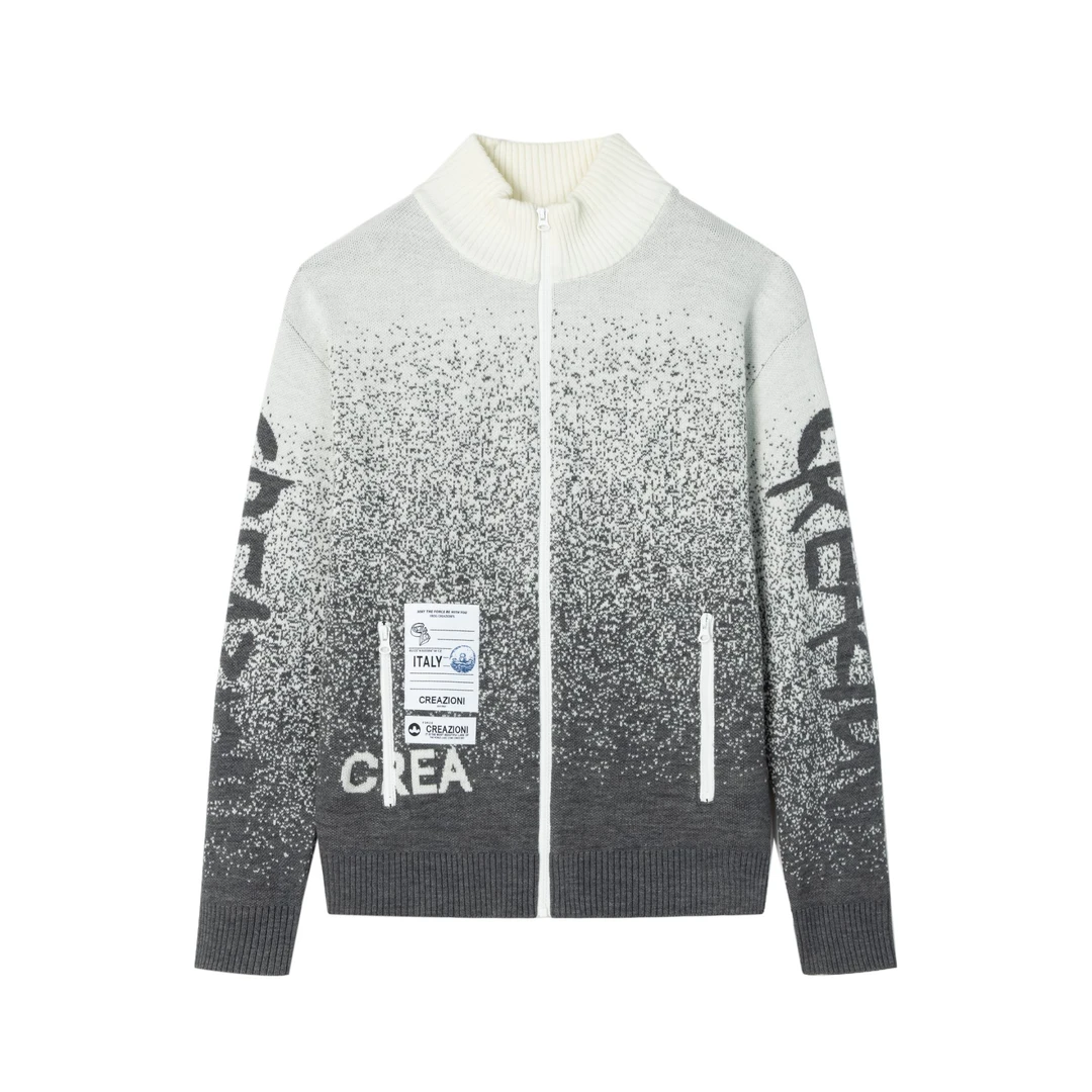 CREAZIONI克莱切尼羊毛开衫轻薄提花男士设计师外套灰色轻奢夹克