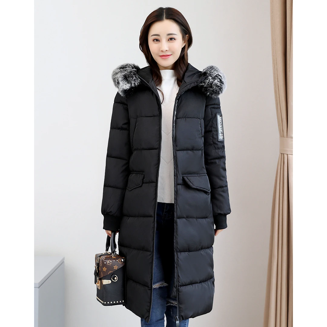 棉服女士新款韩版时尚中长款大毛领连帽保暖气质棉衣