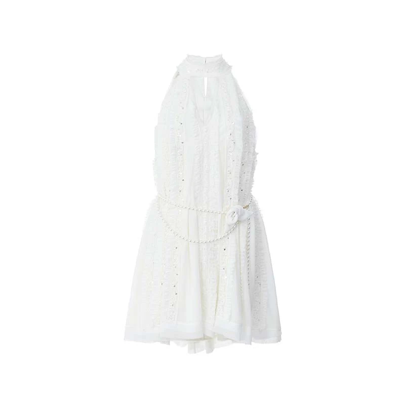 LeFame/拉飞姆2024年夏季新品重工华丽V领露肤连衣裙LF24X11SO014