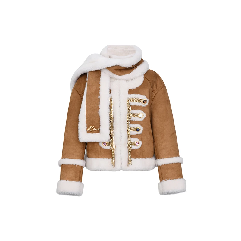 LeFame/拉飞姆复古时髦H型游牧军旅风冬季皮外套秋冬短款