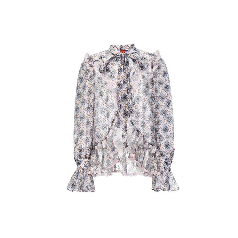 LeFame/拉飞姆复古风欧根纱印花嬉皮上衣LF24C11SB134