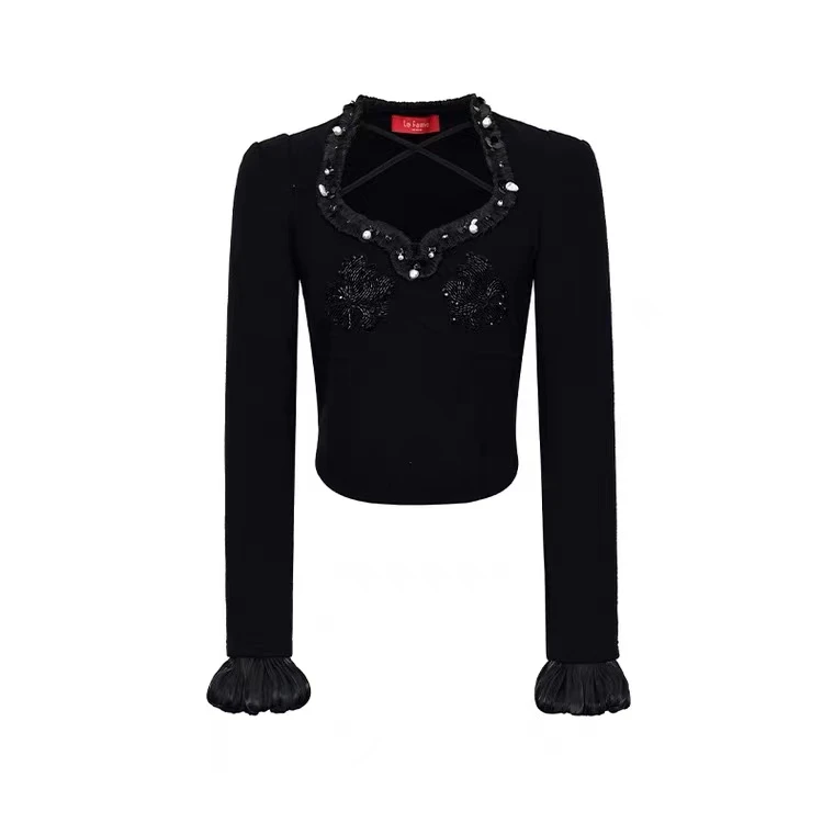 重工刺绣钉珠针织衫花朵针织上衣LF22D11ZB01B026