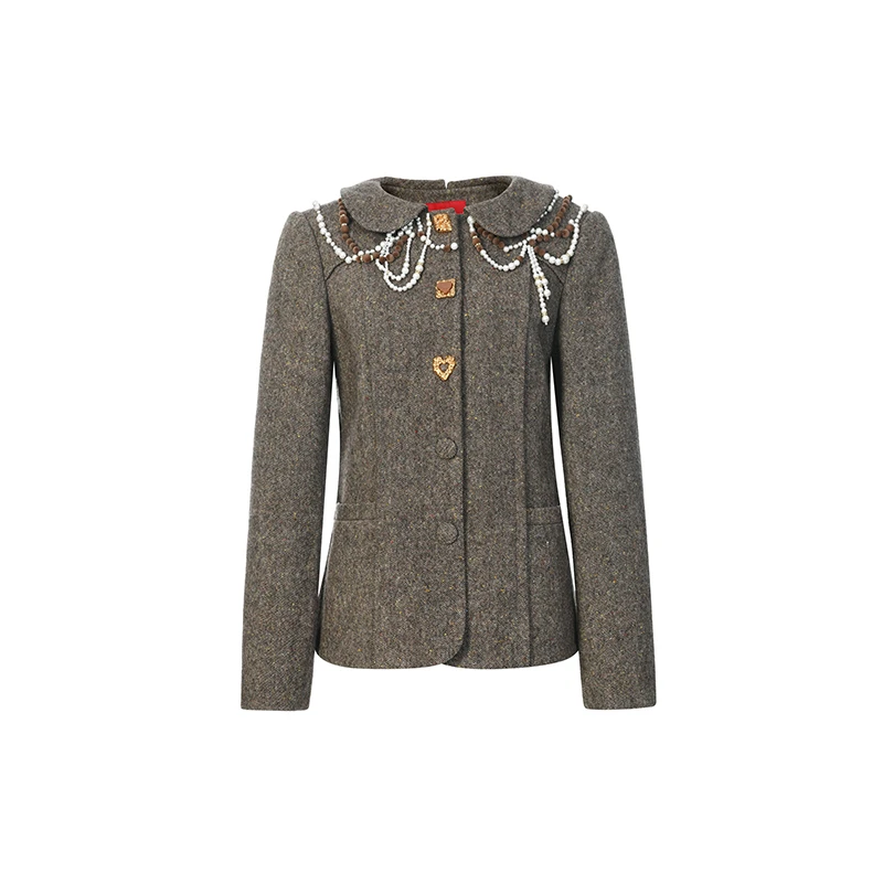 LeFame/拉飞姆2024年秋季重工丝绒球装饰娃娃领外套LF24Q41SC199