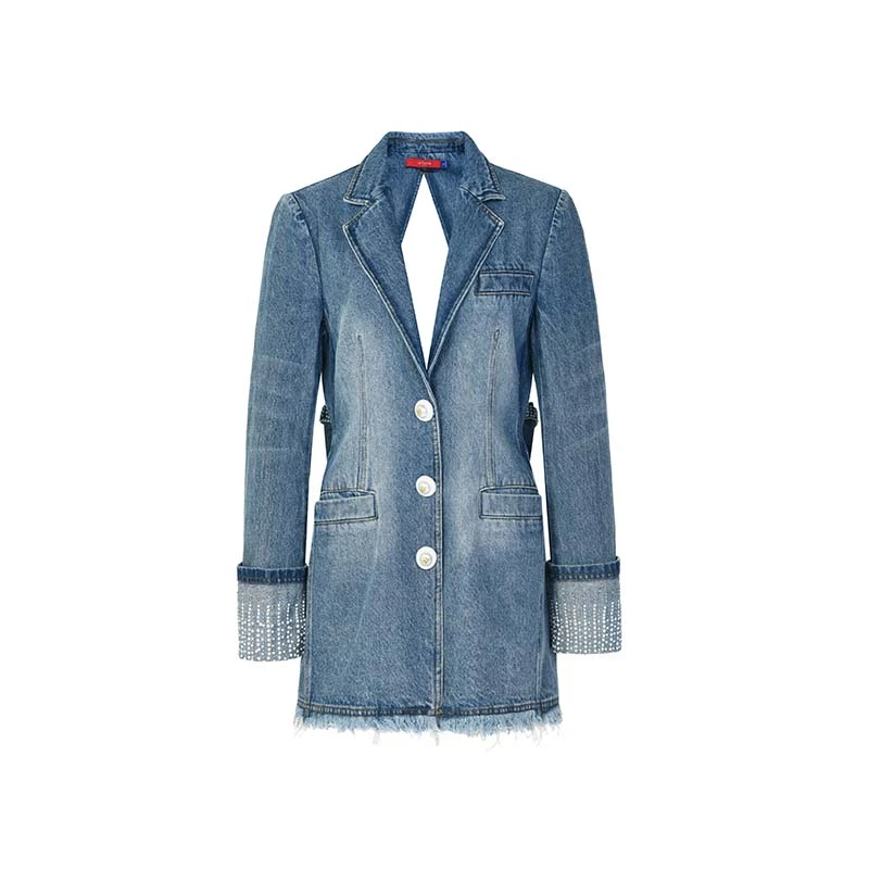 蝴蝶结装饰中长款牛仔外套LF24C51NC159