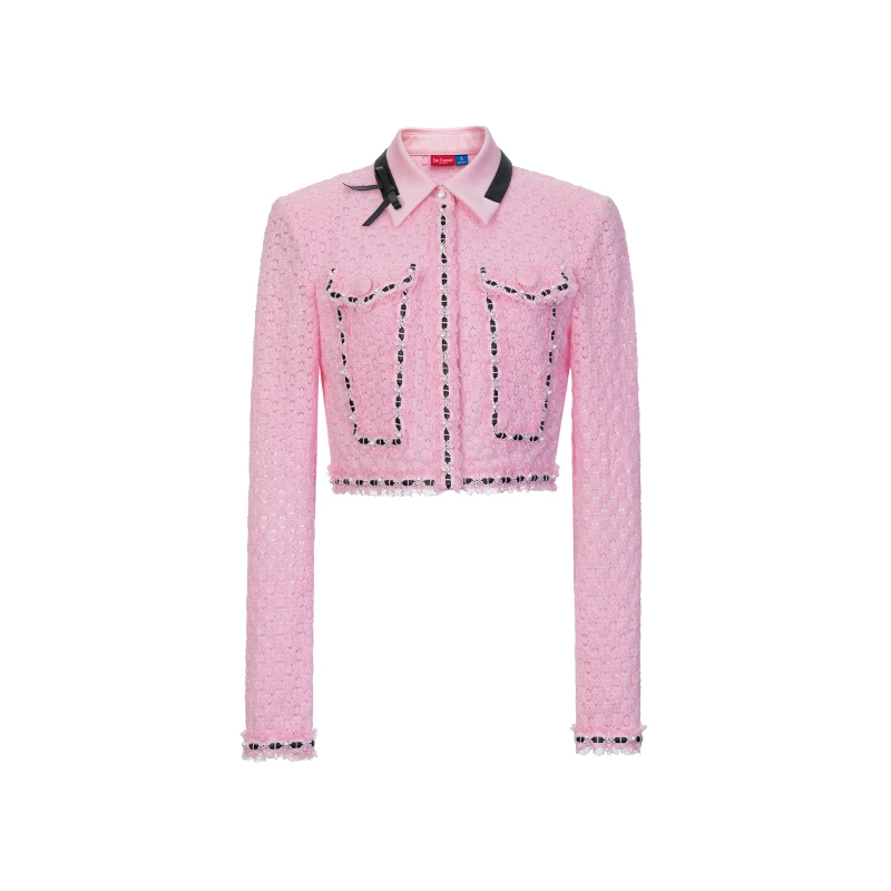 LeFame/拉飞姆新品浪漫手工蝴蝶结粉色蕾丝衫LF24C21SB177