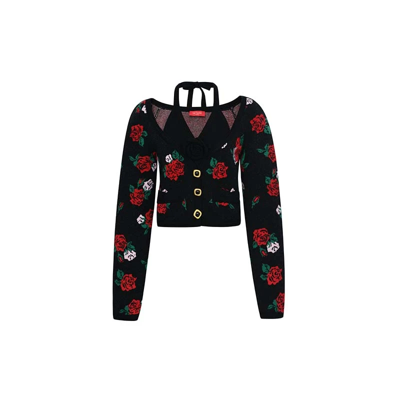2023年冬季复玫瑰花元素挂脖毛织上衣LF23D51ZB171