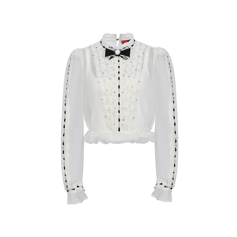 LeFame/拉飞姆毛织绣花花轻薄欧根纱上衣