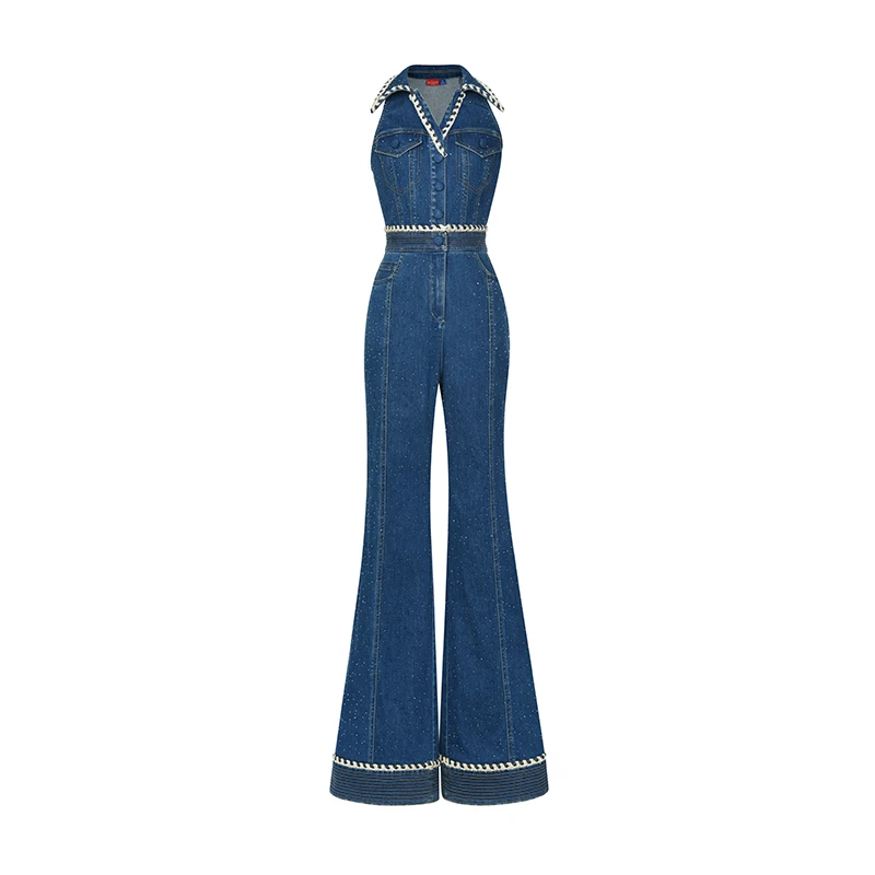 夏新品复古烫钻织带挂脖收连体裤LF24X61NL165