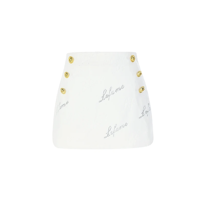 LeFame/拉飞姆冬季白色百搭烫钻微A短半裙